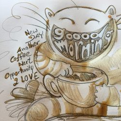 Illustration mit Kaffee und Bleistift
